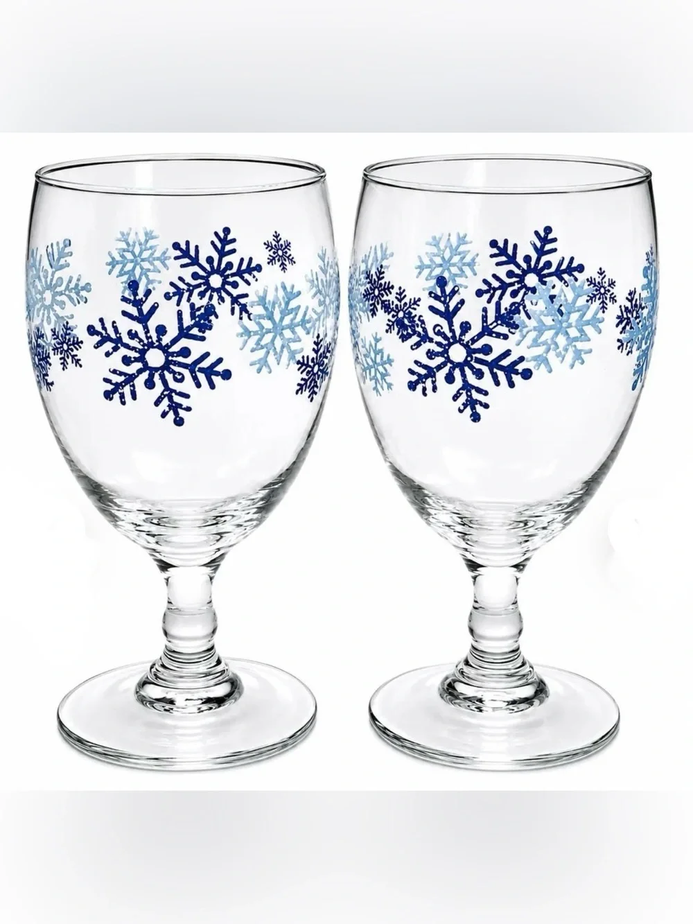 Blue Snowflake Stemmed Wine Glasses - Set of 2